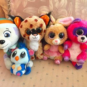 5 PC LOT OF TY BEANIE BOOS, PAW PATROL, HATCHIMAL- CLEAN